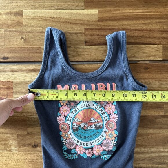 MALIBU ribbed Tank Top Crop Graphic Size SMALL California Y2K Beach Summer Boho - Picture 9 of 9